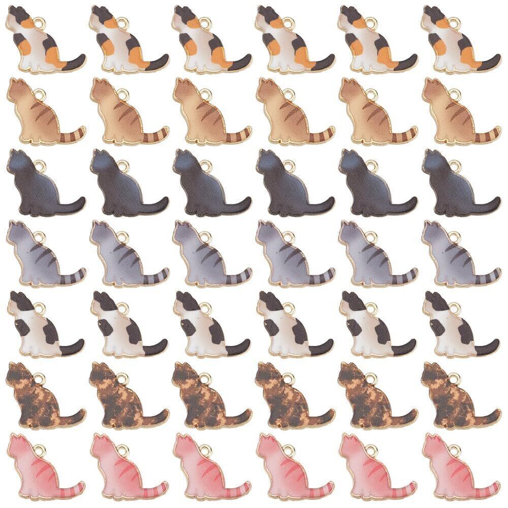 7458 1 Box 42Pcs Cute Cat Charms Kitty Charms Alloy Enamel Bulk Cartoon Pet